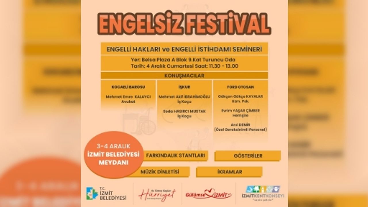İzmit Belediyesi ‘Engelsiz Festival’ İle Farkındalık Oluşturacak