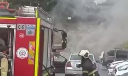 Hastane otoparkında otomobil yangını