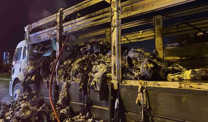 TEM Otoyolunda Tekstil Yüklü Kamyon Alev Aldı