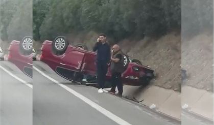 Kocaeli'de Kontrolden Çıkan Otomobil Takla Attı