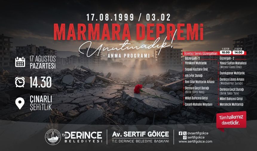 Deprem Şehitleri Derince’de Dualarla Anılacak